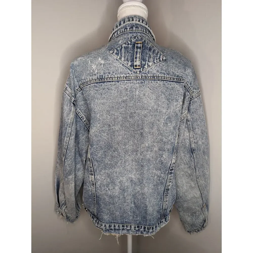 Vintage 90s Acid Wash Denim Trucker Jacket XL Distressed